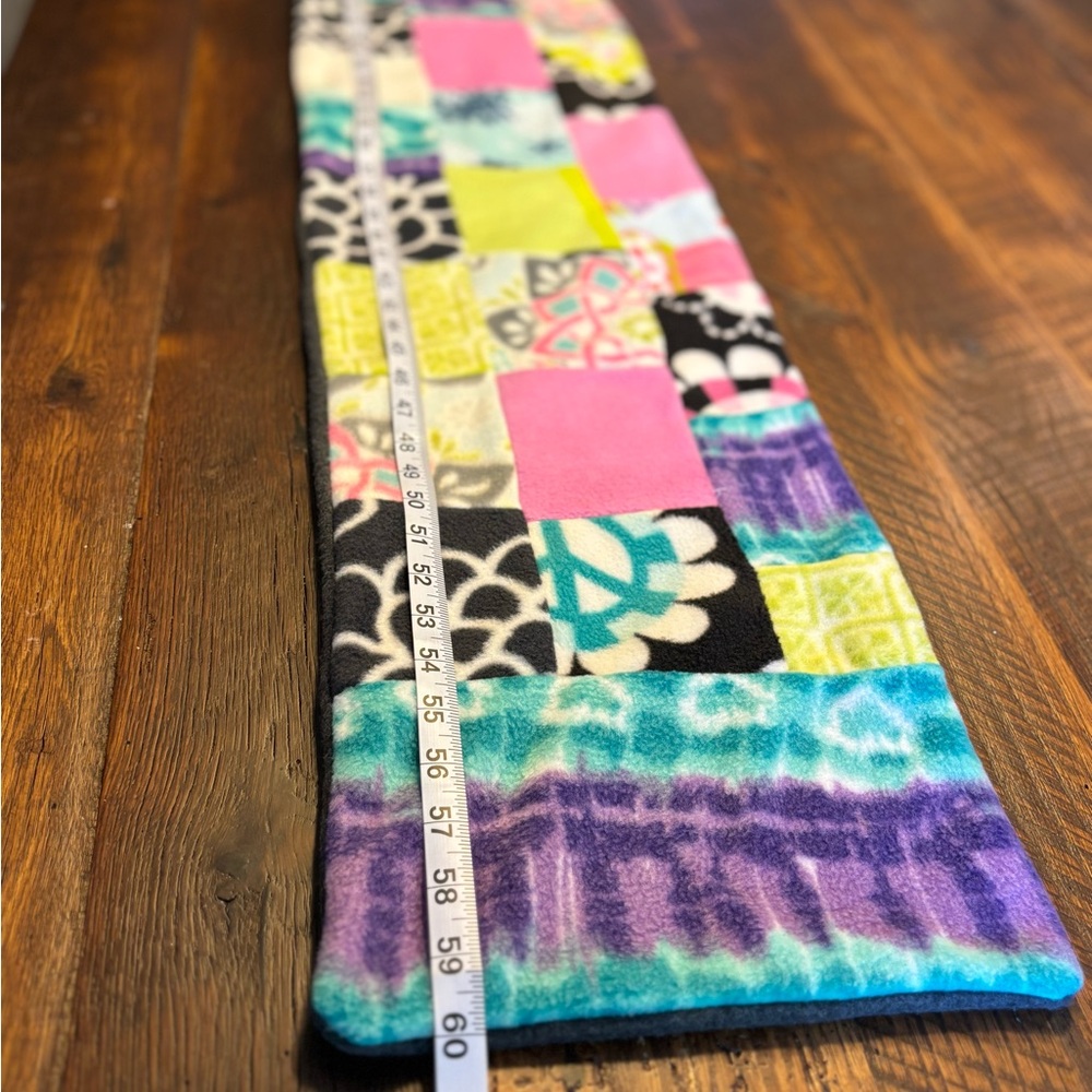 HANDMADE 60” Long Polar Fleece Patchwork Scarf, never worn - Picture 3 of 10